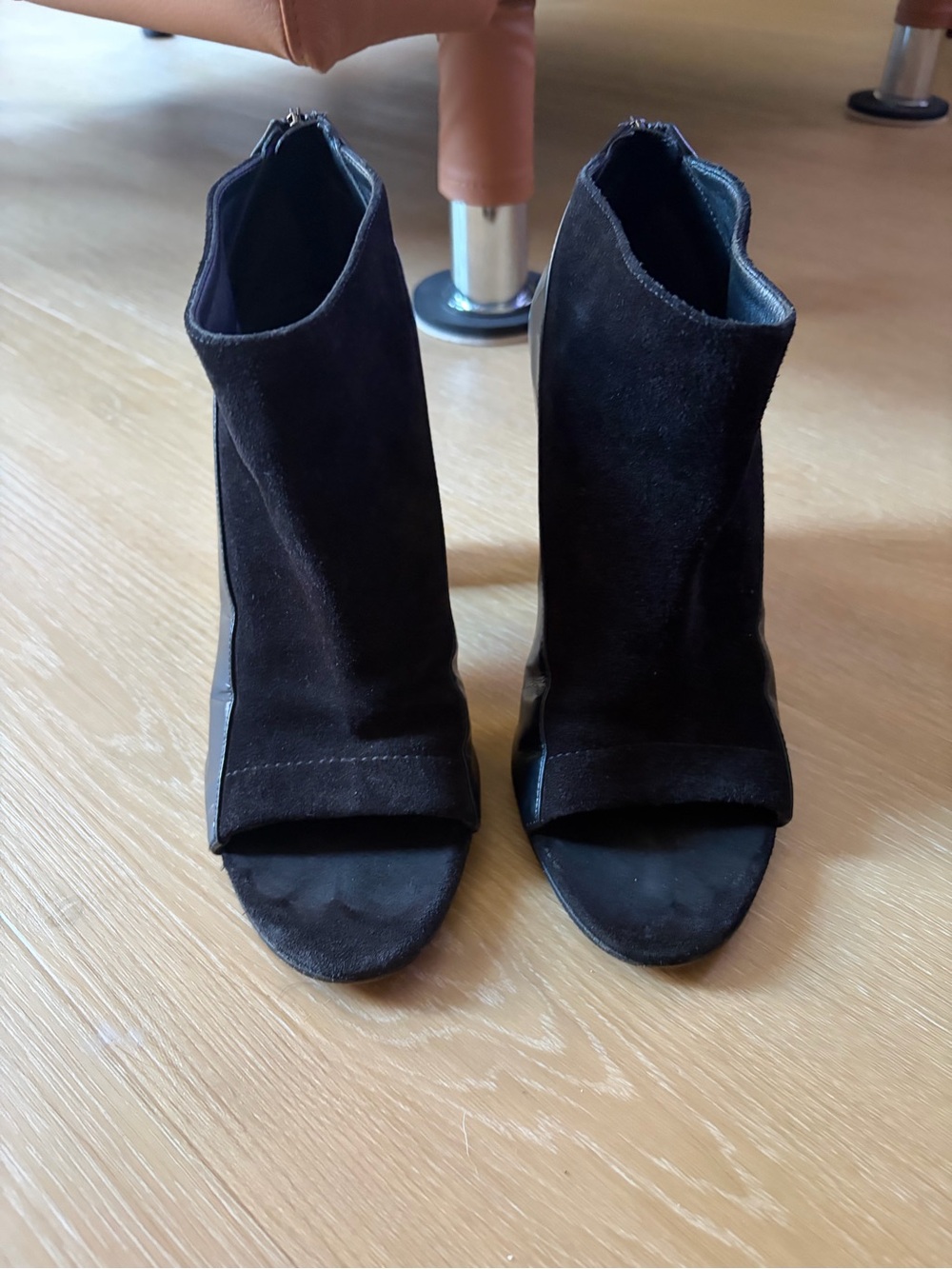 Vince Black Suede Open-Toe Ankle Booties